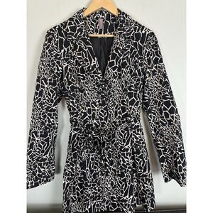 Ambition Women's Black Abstract Print Jacket Tie Belt Coat L Modern Artsy Office